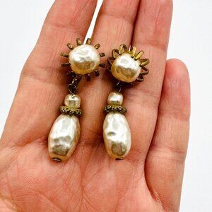 MIRIAM HASKELL BAROQUE FAUX PEARL CLIP EARRINGS-1940s/50s